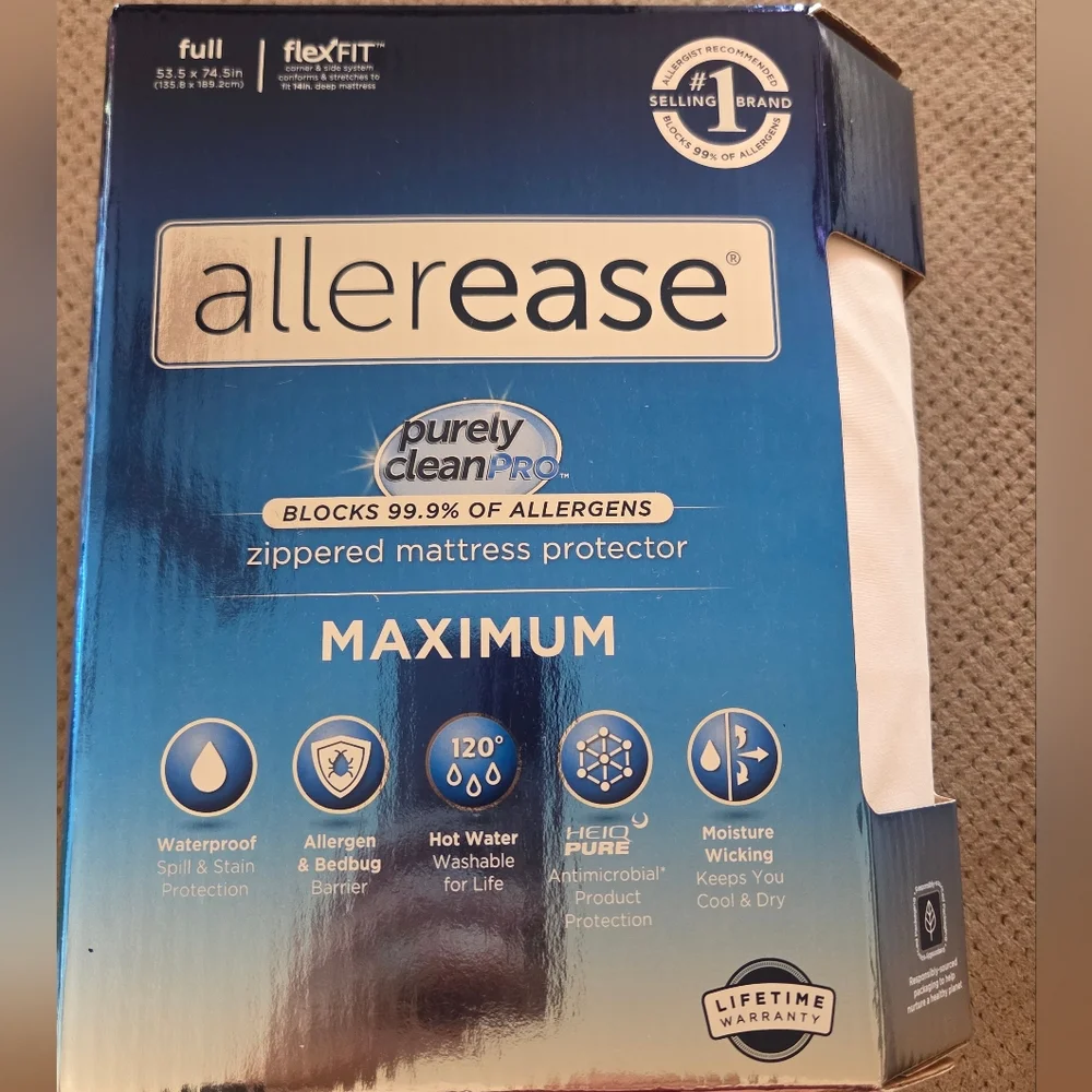 New Allerease Full Maximum Waterproof Allergy and Bedbug Protection Zippered